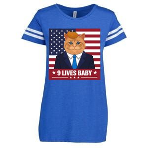 Funny Cat Trump 9 Lives Baby Even My Cat Loves Trump 2024 Enza Ladies Jersey Football T-Shirt