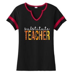 Funny Cute Thanksgiving Substitute Teacher Leopard Fall Autumn Ladies Halftime Notch Neck Tee