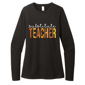 Funny Cute Thanksgiving Substitute Teacher Leopard Fall Autumn Womens CVC Long Sleeve Shirt