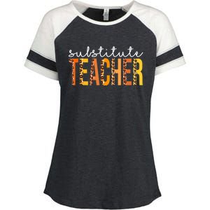 Funny Cute Thanksgiving Substitute Teacher Leopard Fall Autumn Enza Ladies Jersey Colorblock Tee