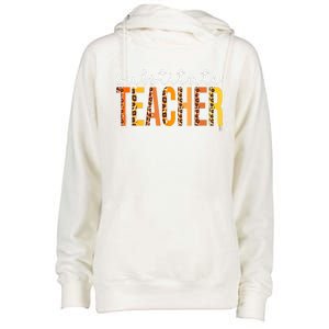 Funny Cute Thanksgiving Substitute Teacher Leopard Fall Autumn Womens Funnel Neck Pullover Hood