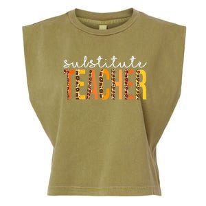 Funny Cute Thanksgiving Substitute Teacher Leopard Fall Autumn Garment-Dyed Women's Muscle Tee