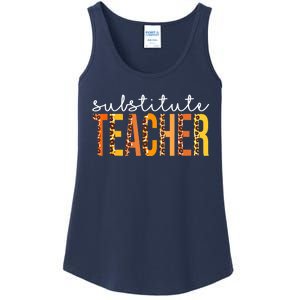 Funny Cute Thanksgiving Substitute Teacher Leopard Fall Autumn Ladies Essential Tank