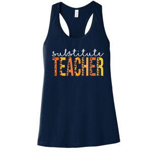 Funny Cute Thanksgiving Substitute Teacher Leopard Fall Autumn Women's Racerback Tank