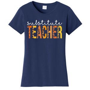 Funny Cute Thanksgiving Substitute Teacher Leopard Fall Autumn Women's T-Shirt