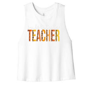 Funny Cute Thanksgiving Substitute Teacher Leopard Fall Autumn Women's Racerback Cropped Tank