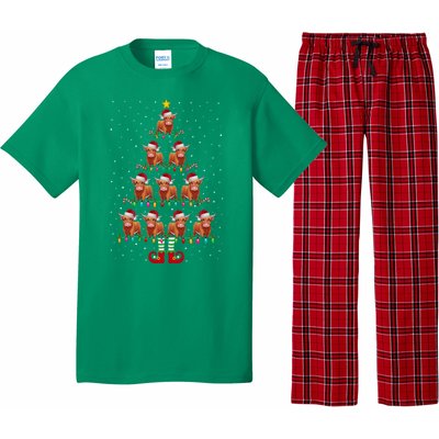 Funny Christmas Tree Lights Santa Hat Elf Highland Cow Xmas Tree Gift Pajama Set