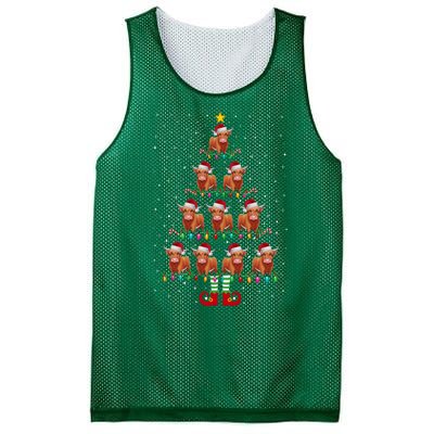 Funny Christmas Tree Lights Santa Hat Elf Highland Cow Xmas Tree Gift Mesh Reversible Basketball Jersey Tank