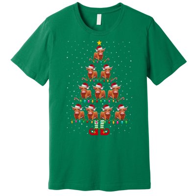 Funny Christmas Tree Lights Santa Hat Elf Highland Cow Xmas Tree Gift Premium T-Shirt