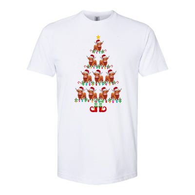 Funny Christmas Tree Lights Santa Hat Elf Highland Cow Xmas Tree Gift Softstyle® CVC T-Shirt