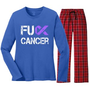 Fuck Cancer Testicular Cancer Awareness Funny Gift Cool Gift Women's Long Sleeve Flannel Pajama Set 