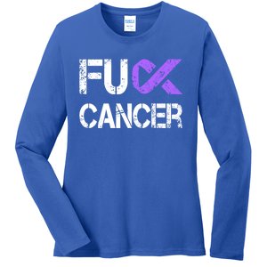 Fuck Cancer Testicular Cancer Awareness Funny Gift Cool Gift Ladies Long Sleeve Shirt