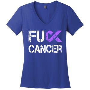 Fuck Cancer Testicular Cancer Awareness Funny Gift Cool Gift Women's V-Neck T-Shirt