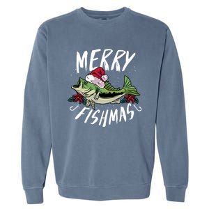 Funny Christmas Themed Bass Fishing Design Merry Fishmas Meaningful Gift Garment-Dyed Sweatshirt