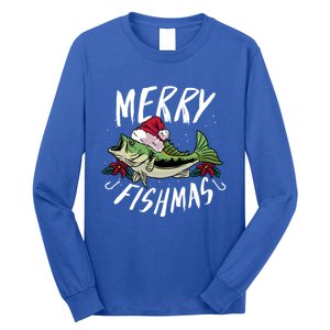 Funny Christmas Themed Bass Fishing Design Merry Fishmas Meaningful Gift Long Sleeve Shirt