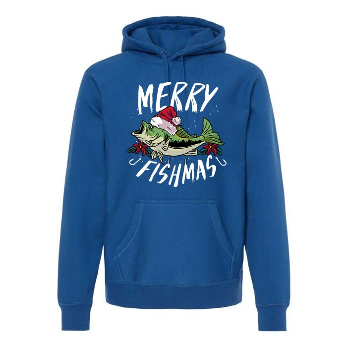 Funny Christmas Themed Bass Fishing Design Merry Fishmas Meaningful Gift Premium Hoodie