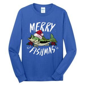 Funny Christmas Themed Bass Fishing Design Merry Fishmas Meaningful Gift Tall Long Sleeve T-Shirt