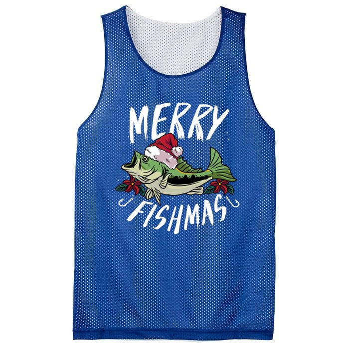 Funny Christmas Themed Bass Fishing Design Merry Fishmas Meaningful Gift Mesh Reversible Basketball Jersey Tank