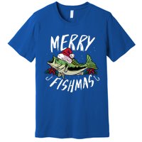 Funny Christmas Themed Bass Fishing Design Merry Fishmas Meaningful Gift Premium T-Shirt