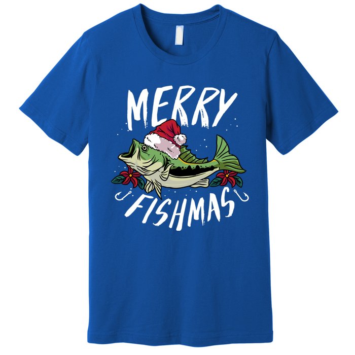 Funny Christmas Themed Bass Fishing Design Merry Fishmas Meaningful Gift Premium T-Shirt