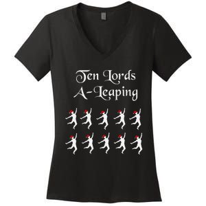  Funny Christmas Tee Shirt Lords A Leaping Tee  Women's V-Neck T-Shirt