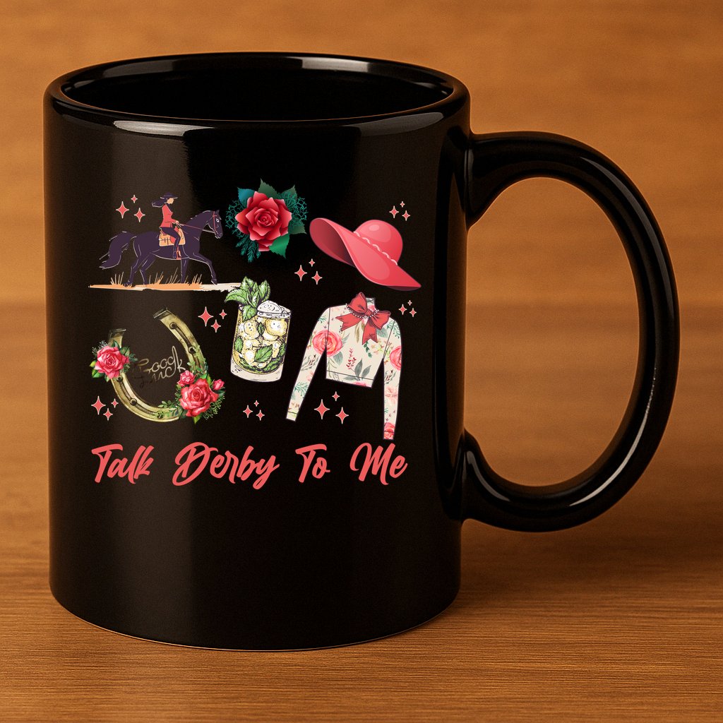 Funny Cute Talk Derby To Me Horse Racing 11oz C Handle Ceramic Mug