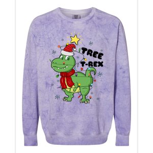 Funny Christmas Tree Rex Christmas Lights Santa Cool Gift Colorblast Crewneck Sweatshirt