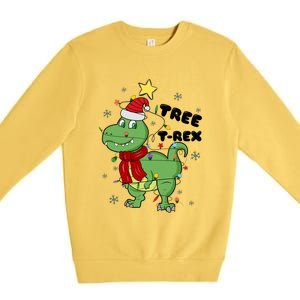 Funny Christmas Tree Rex Christmas Lights Santa Cool Gift Premium Crewneck Sweatshirt