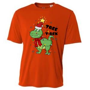 Funny Christmas Tree Rex Christmas Lights Santa Cool Gift Cooling Performance Crew T-Shirt