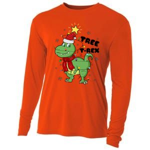 Funny Christmas Tree Rex Christmas Lights Santa Cool Gift Cooling Performance Long Sleeve Crew