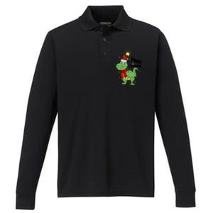 Funny Christmas Tree Rex Christmas Lights Santa Cool Gift Performance Long Sleeve Polo