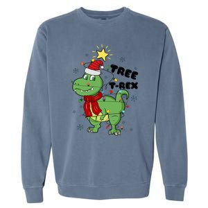 Funny Christmas Tree Rex Christmas Lights Santa Cool Gift Garment-Dyed Sweatshirt