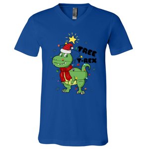 Funny Christmas Tree Rex Christmas Lights Santa Cool Gift V-Neck T-Shirt