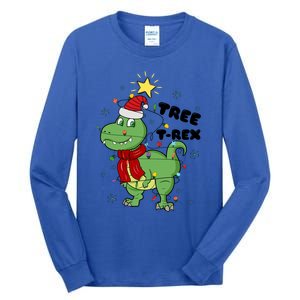 Funny Christmas Tree Rex Christmas Lights Santa Cool Gift Tall Long Sleeve T-Shirt