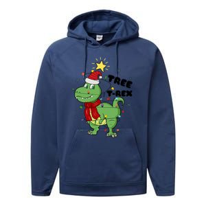 Funny Christmas Tree Rex Christmas Lights Santa Cool Gift Performance Fleece Hoodie