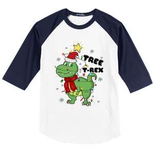 Funny Christmas Tree Rex Christmas Lights Santa Cool Gift Baseball Sleeve Shirt