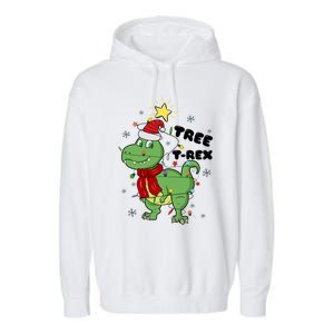 Funny Christmas Tree Rex Christmas Lights Santa Cool Gift Garment-Dyed Fleece Hoodie