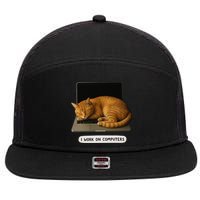 Funny Cat Tech I Work On Computers Lazy Cat Laptop Humor 7 Panel Mesh Trucker Snapback Hat