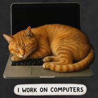 Funny Cat Tech I Work On Computers Lazy Cat Laptop Humor 7 Panel Mesh Trucker Snapback Hat