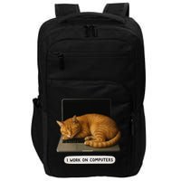 Funny Cat Tech I Work On Computers Lazy Cat Laptop Humor Impact Tech Backpack
