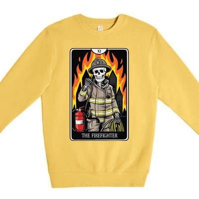 Firefighter Crew Tarot Card Player Funny Halloween Skeleton Premium Crewneck Sweatshirt