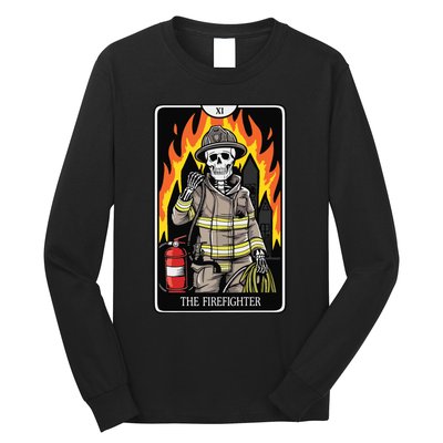 Firefighter Crew Tarot Card Player Funny Halloween Skeleton Long Sleeve Shirt