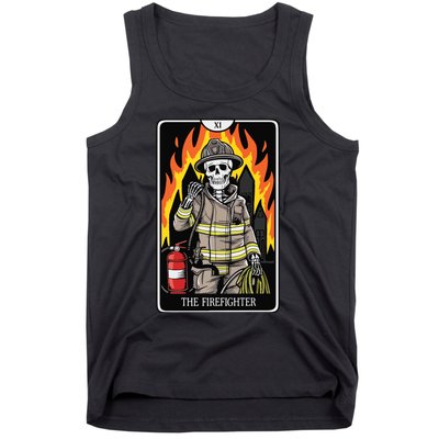 Firefighter Crew Tarot Card Player Funny Halloween Skeleton Tank Top