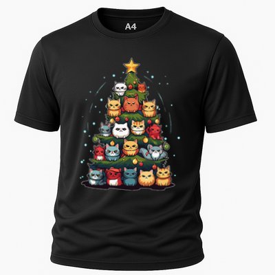Funny Christmas Tree Full of Cats Holiday Cat Lover Performance Shirt