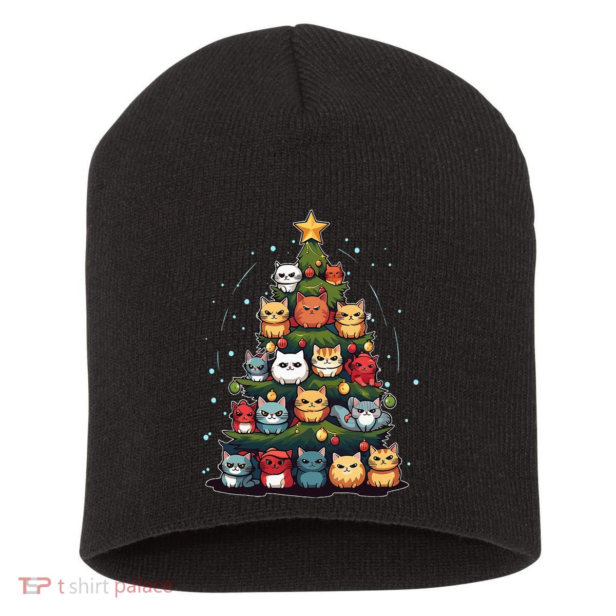 Funny Christmas Tree Full of Cats Holiday Cat Lover Short Acrylic Beanie
