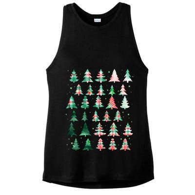 Festive Christmas Trees Patterns Mash Up Ladies PosiCharge Tri-Blend Wicking Tank