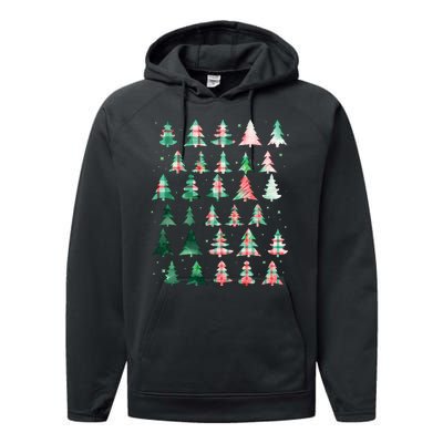 Festive Christmas Trees Patterns Mash Up Performance Fleece Hoodie