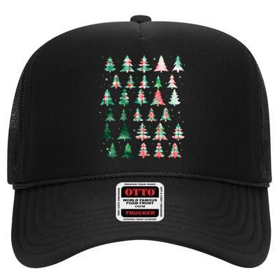 Festive Christmas Trees Patterns Mash Up High Crown Mesh Back Trucker Hat