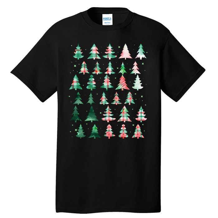 Festive Christmas Trees Patterns Mash Up Tall T-Shirt