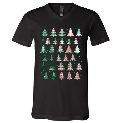 Festive Christmas Trees Patterns Mash Up V-Neck T-Shirt